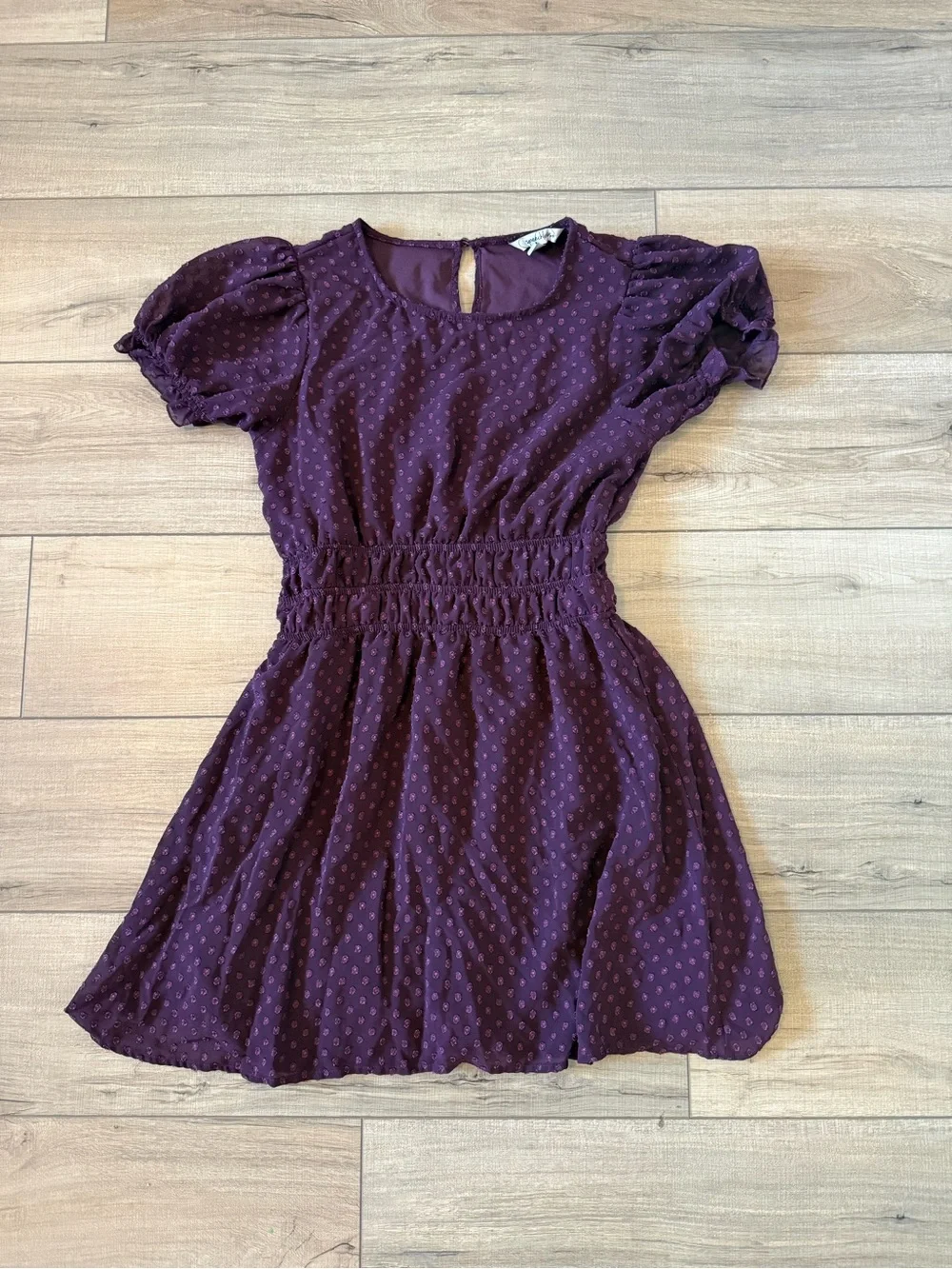 Speechless Burgundy Dot Puff Sleeve Mini Dress